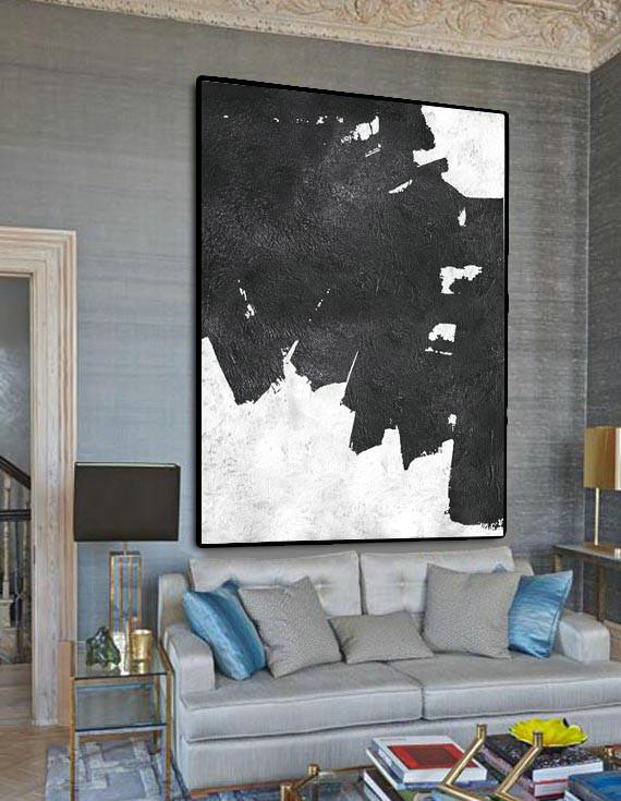 Large Abstract Wall Art,Black And White Minimal Painting On Canvas - Acrylic On Canvas Abstract